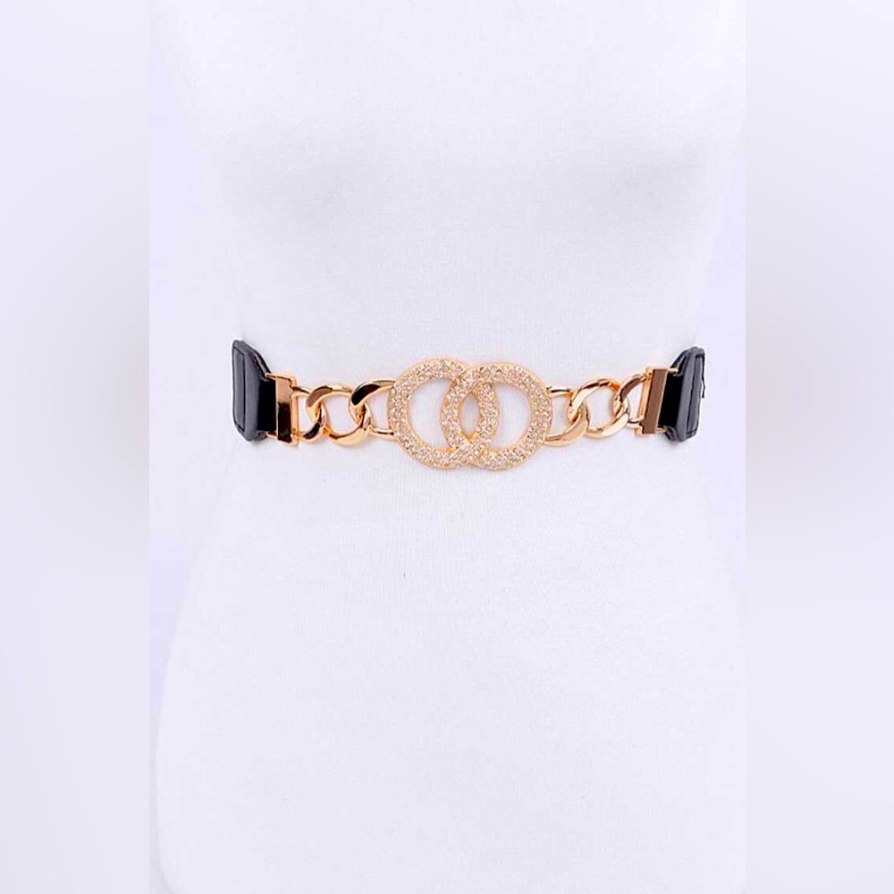 Black & Gold  Vegan Leather Rhinestone Statement Belt